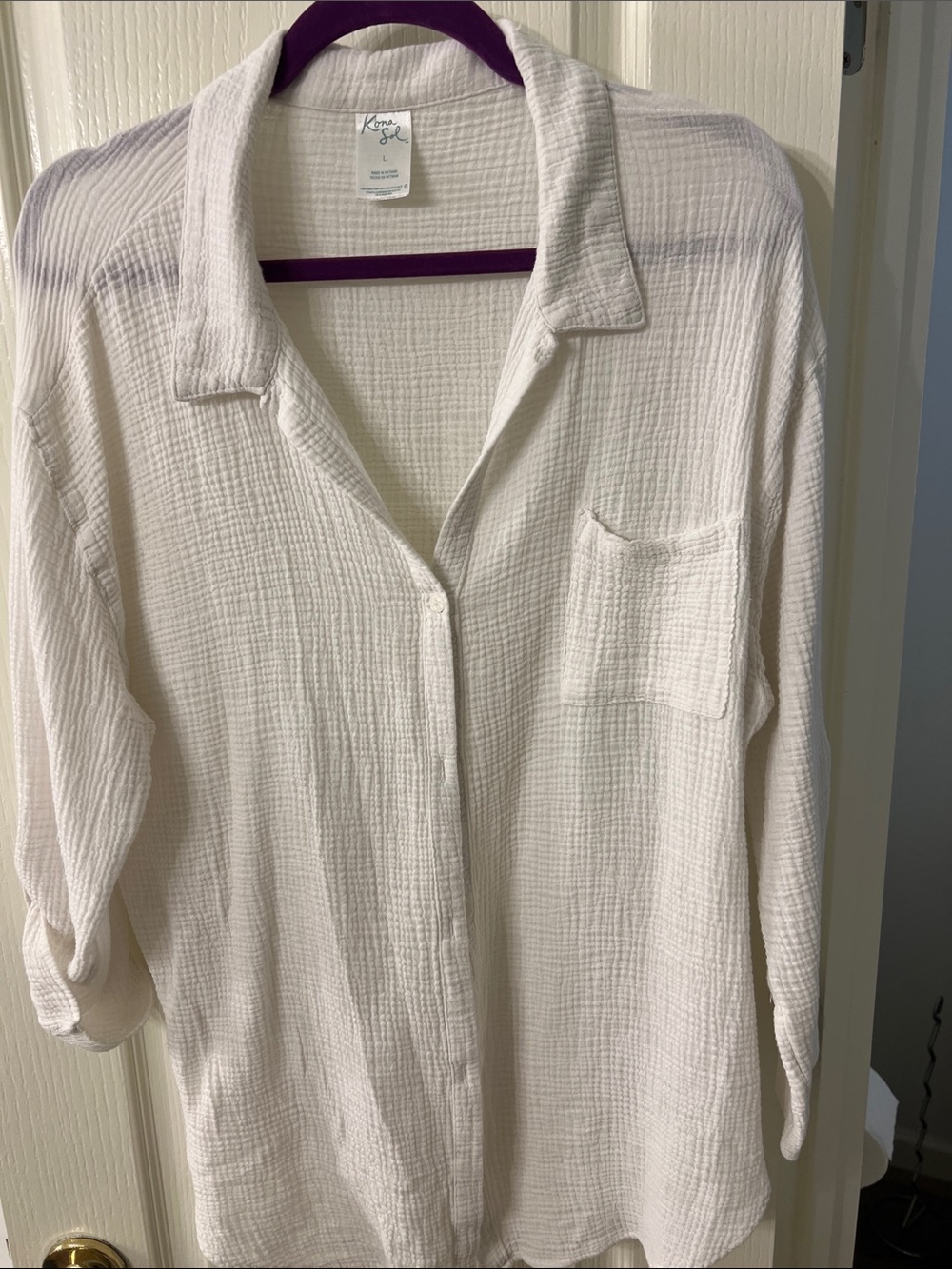 Kona Sol Cream Textured Gauze Button-Down Shirt